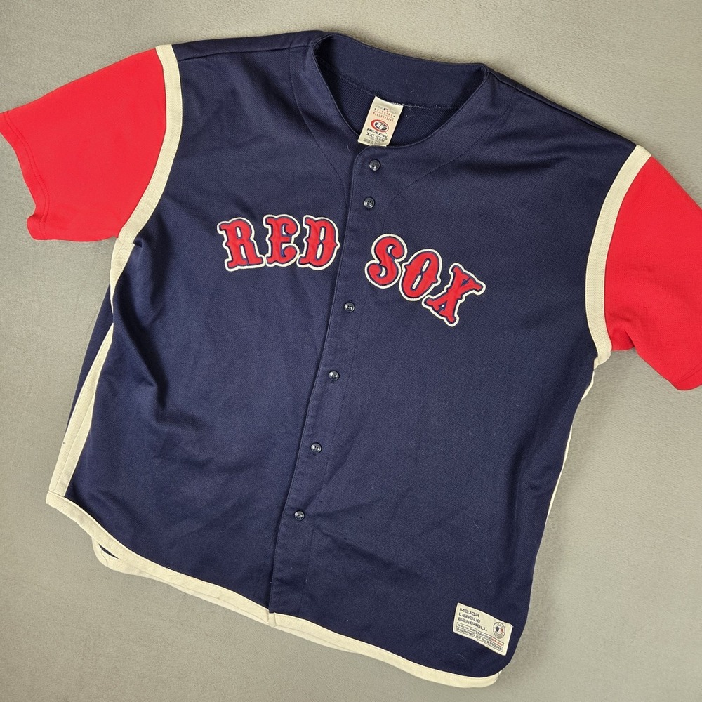 Vintage Boston Red Sox Jersey Mens XXL Blue Red Spell Out‎ Sewn Embroidered